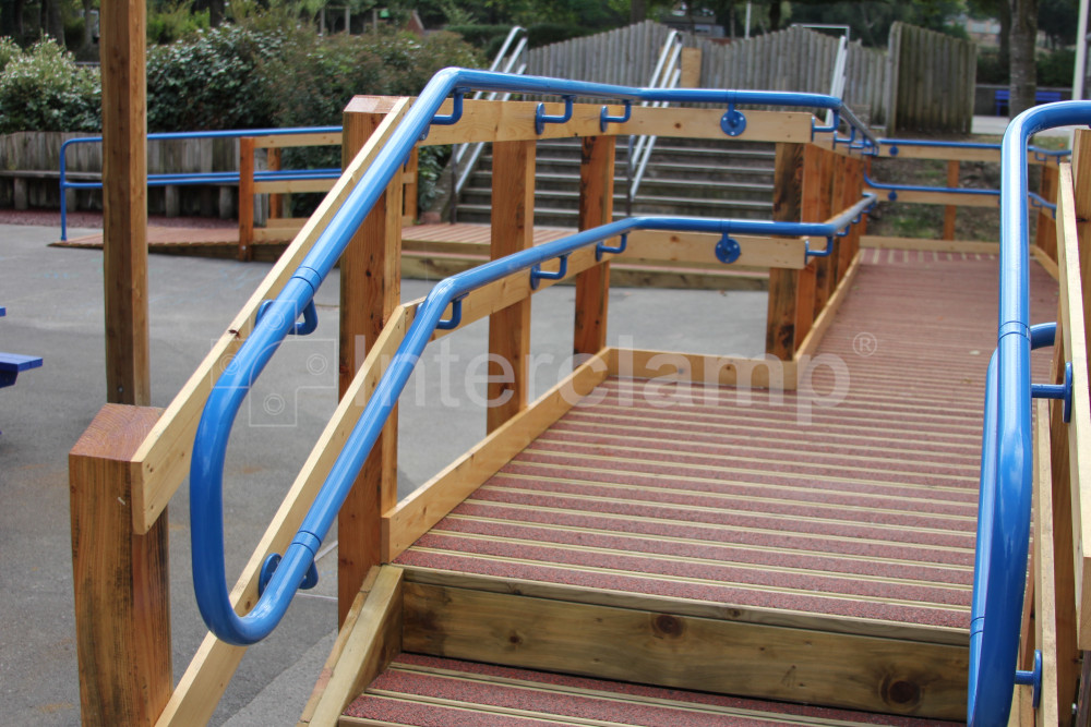 Interclamp disability handrailing powder coated in blue